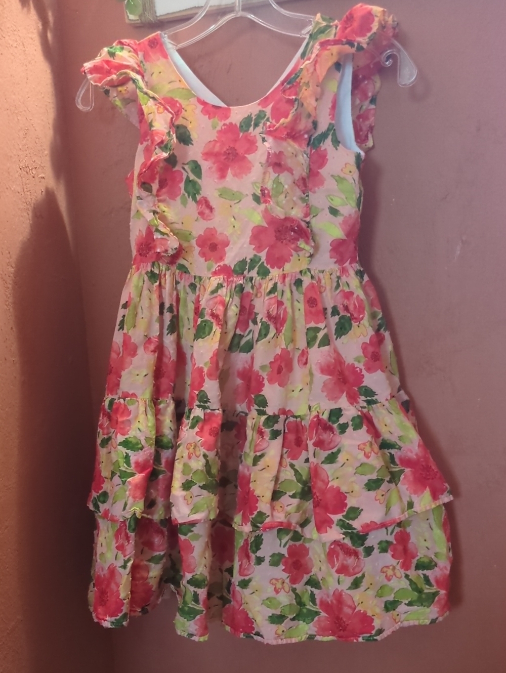 Bonnie Jean Pink Floral Tiered Ruffle Dress